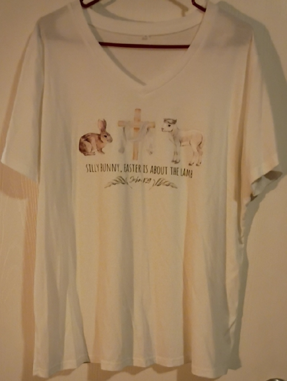 Cream V-Neck Easter Graphic Tee - Bunny & Lamb